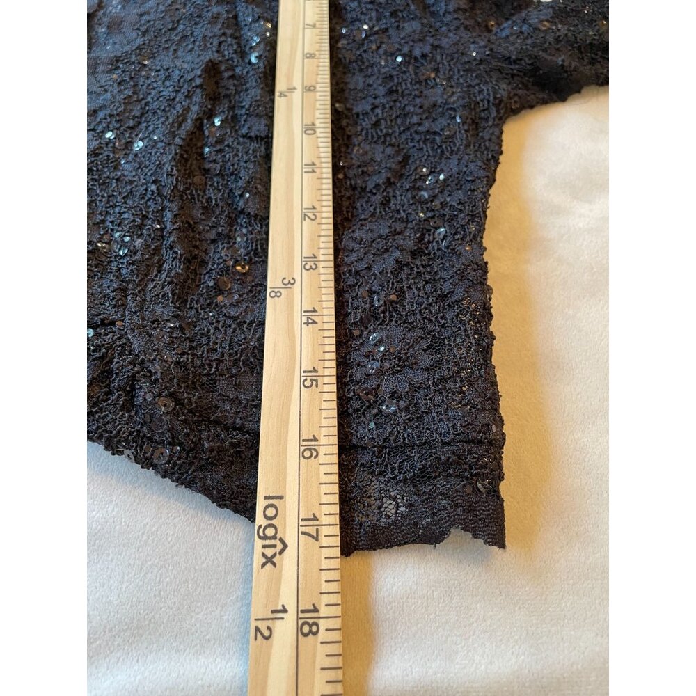 Vintage Black Lace Long Sleeve Top With Sequins - Size L Whimsygoth Cutegoth Y2K - Picture 4 of 10